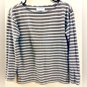 EVERLANE SMALL boatneck, gray stripe, 3/4 length sleeve top